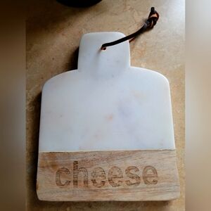 White Faux Marble and Wood Cheese Board